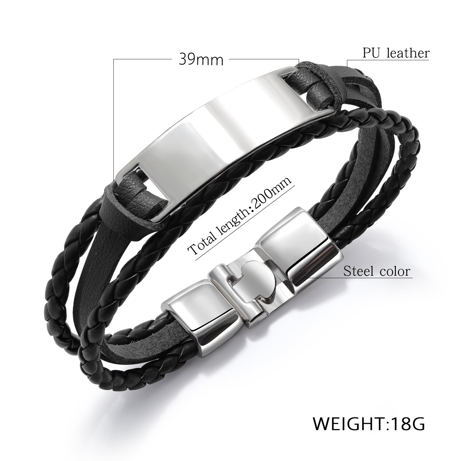 Europese Punk Pu Lederen Armband Met Smooth Tag Voor Vrouwen/Mannen Sieraden 20Cm