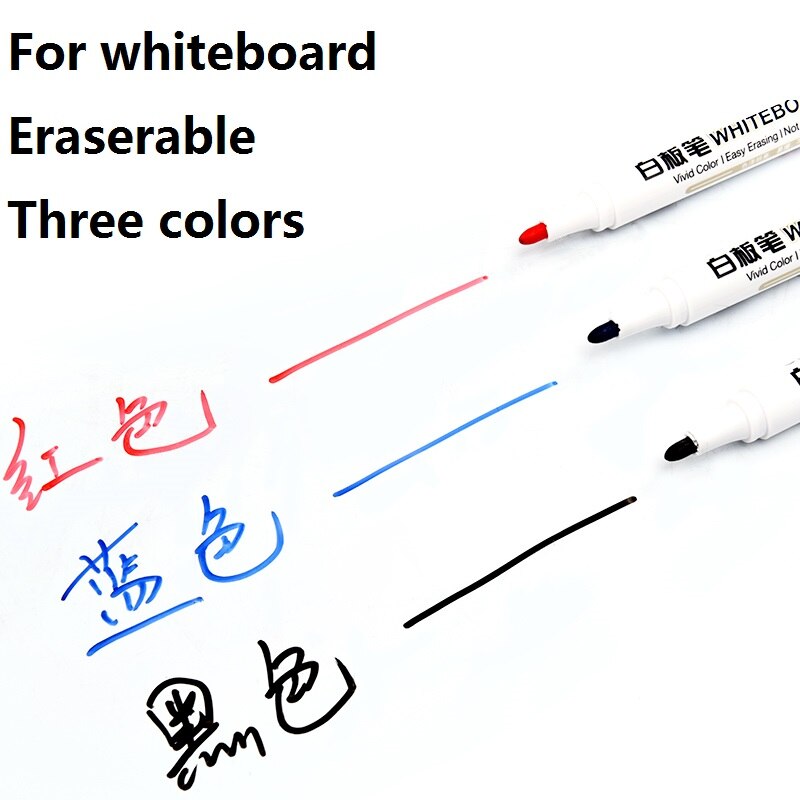 3Pcs Erasable Whiteboard Marker Pen Liquid Type Black Blue Red School Class Home Teaching Kids Drawing Office Meeting 6817