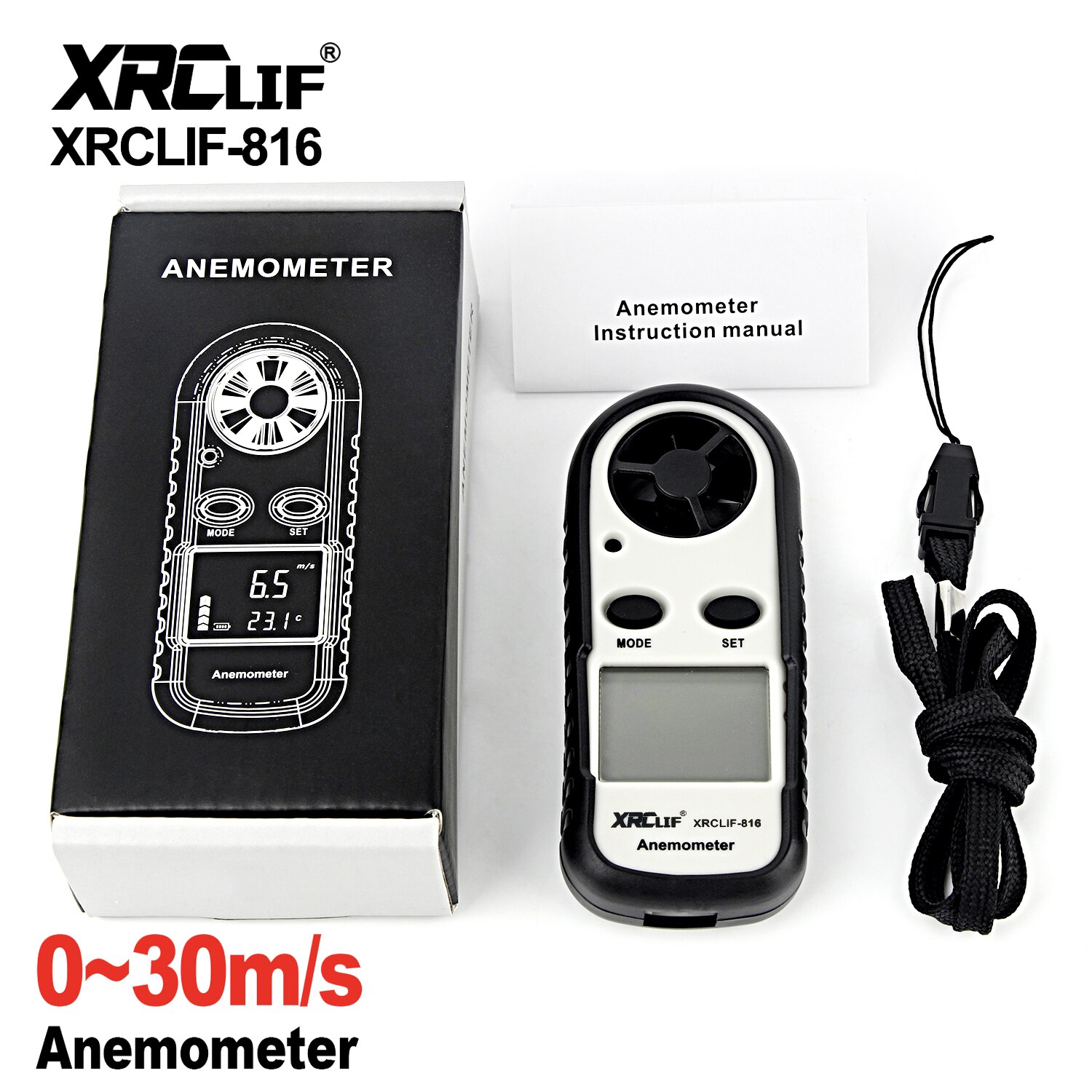 SMART SENSOR AS816 Digital-Anemometer – Misst Windgeschwindigkeit 0,3–30 M/s Und Temperatur, Mit Hintergrundbeleuchtung