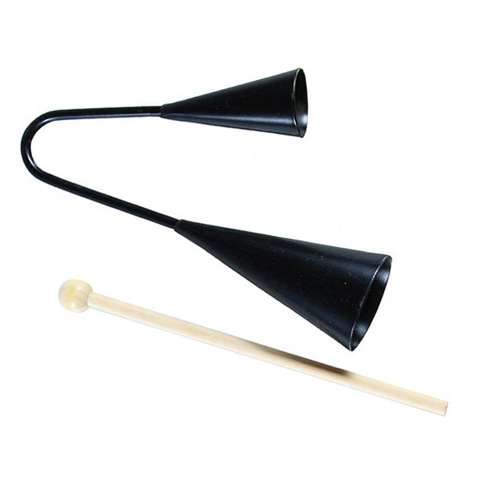Agogo-campana de educación temprana para niños INSTRUMENTO DE batidor infantil de dos tonos Musical pequeño tradicional con palo de madera (negro)