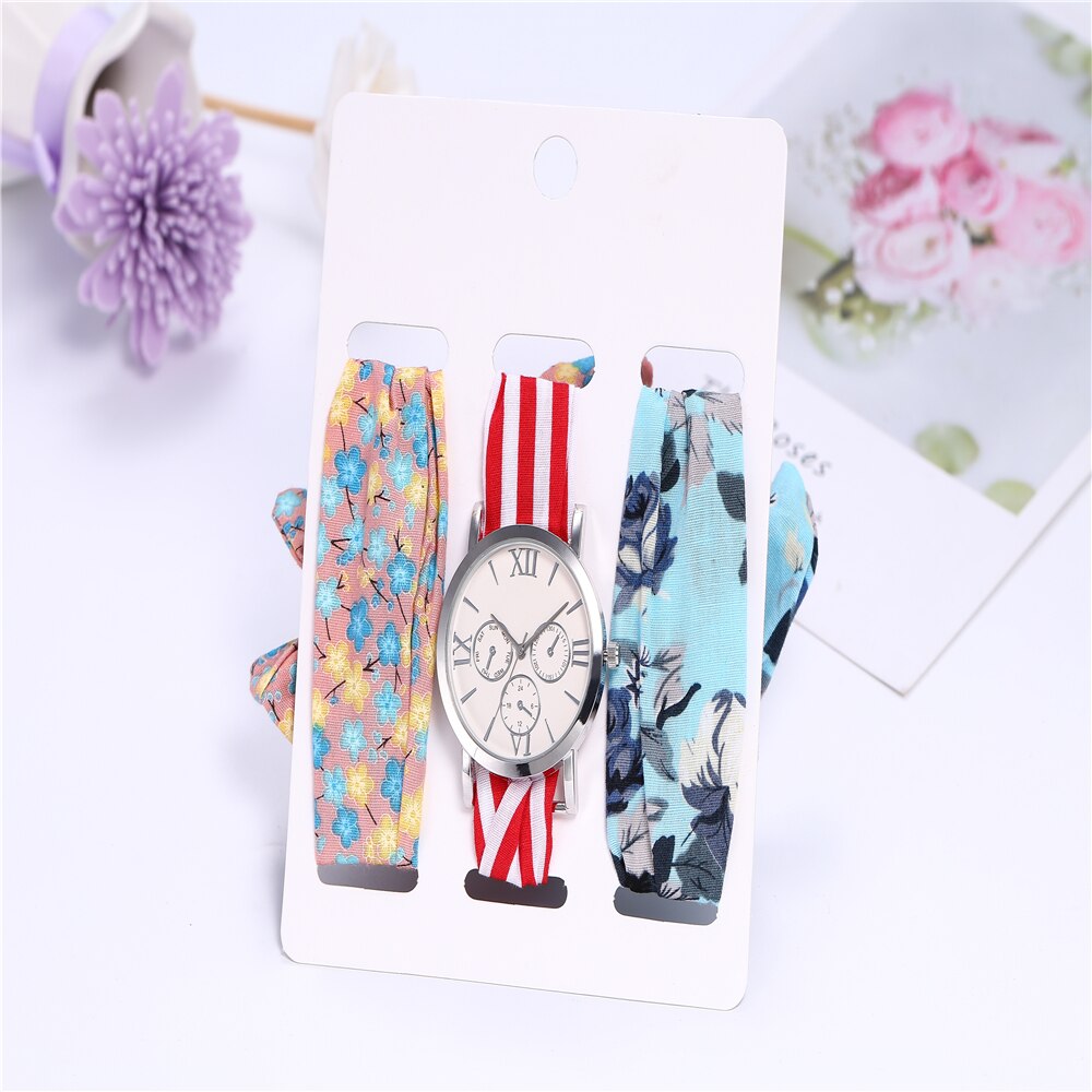 Conjunto de relojes de pulsera para mujer, Set de 3 unidades de relojes informales, bufandas de seda, cinta,