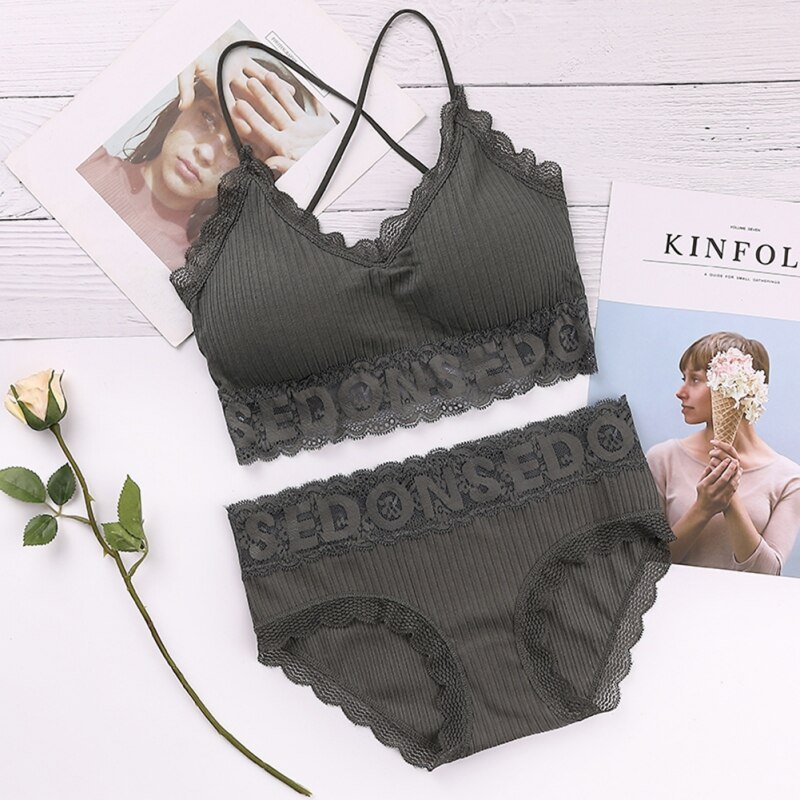 Lingerie Set For Ladies Sexy Lace Trim Bra Sets Comfy Breathable Tube Top Bras Panties 2 PCS Sets