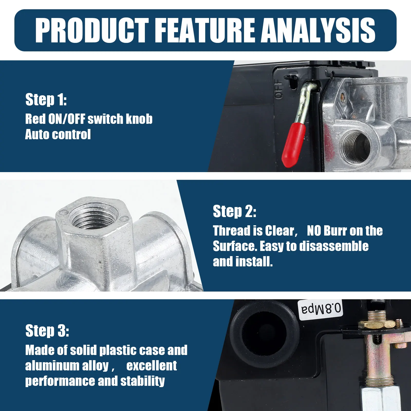 4 poorten 95-120 PSI luchtcompressor drukschakelaar 16-20A veilige luchtcompressor uitschakelaar luchtcompressor vervangende onderdelen