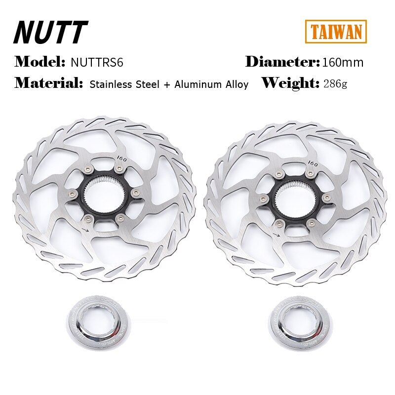 Nutt  rs6 terrengsykkel bremseskive 140mm 160mm senterlås bremsekloss hul varmeavledning skive bremseklosser sykkel deler: 160 mmx 2
