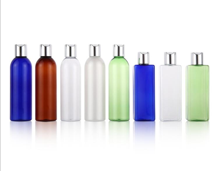 10 stuks/partij 250ml schijfvormige dop fles lege plastic huisdier lotion fles reisformaat plastic flessen voor shampoo