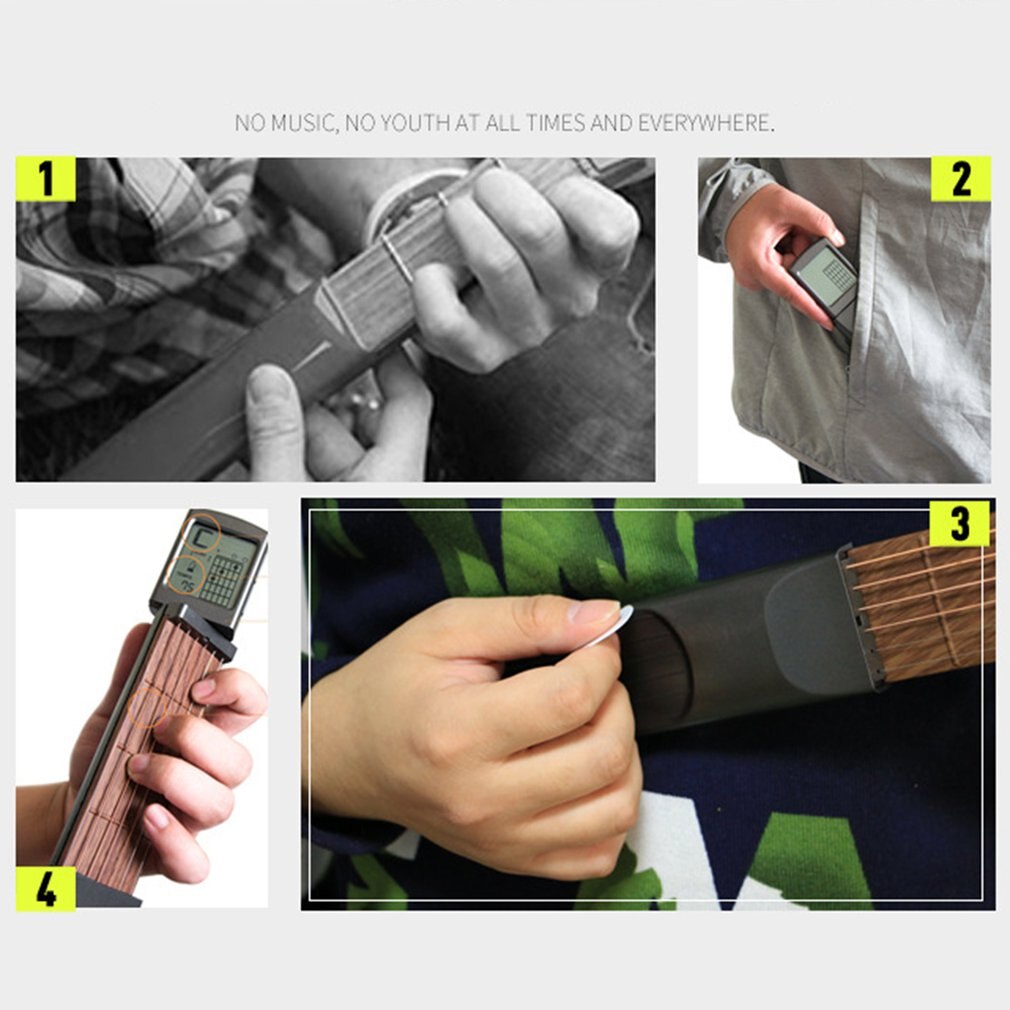 Pocket gitarr trä + plast bärbar med skärm display finger träningsapparat tåg övningsverktyg för nybörjare
