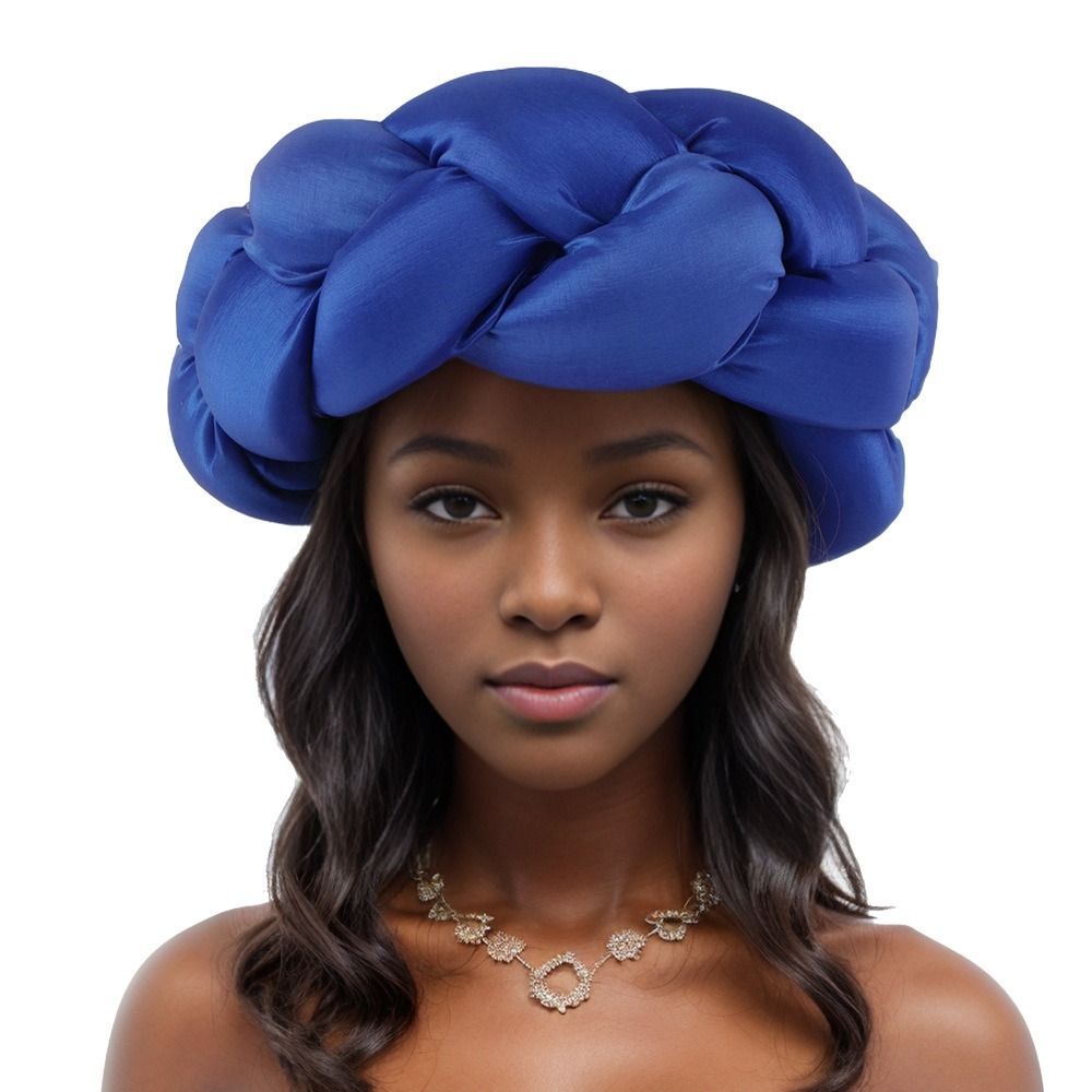 Exagerado Grande Trança Cabeça Banda para As Mulheres, Raw Silk Turbante Cap, Nigéria Wedding Party Headpiece, Headband Feminino, Novo: CÉU AZUL