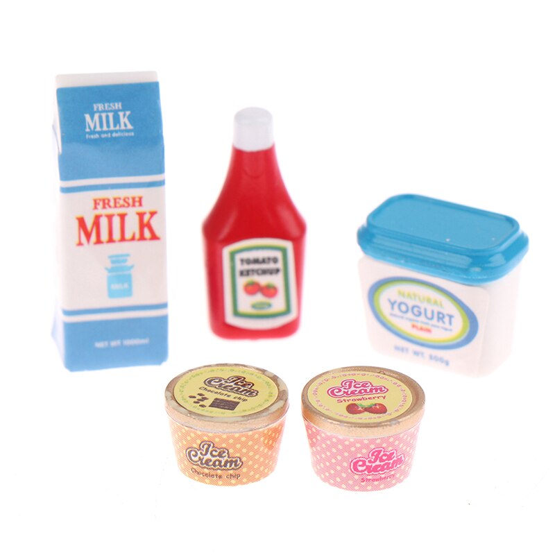 5 Stks/set 1:12 Dollhouse Miniatuur Voedsel Mini Tomaat Saus Iced Yoghurt Poppen Keuken Speelgoed
