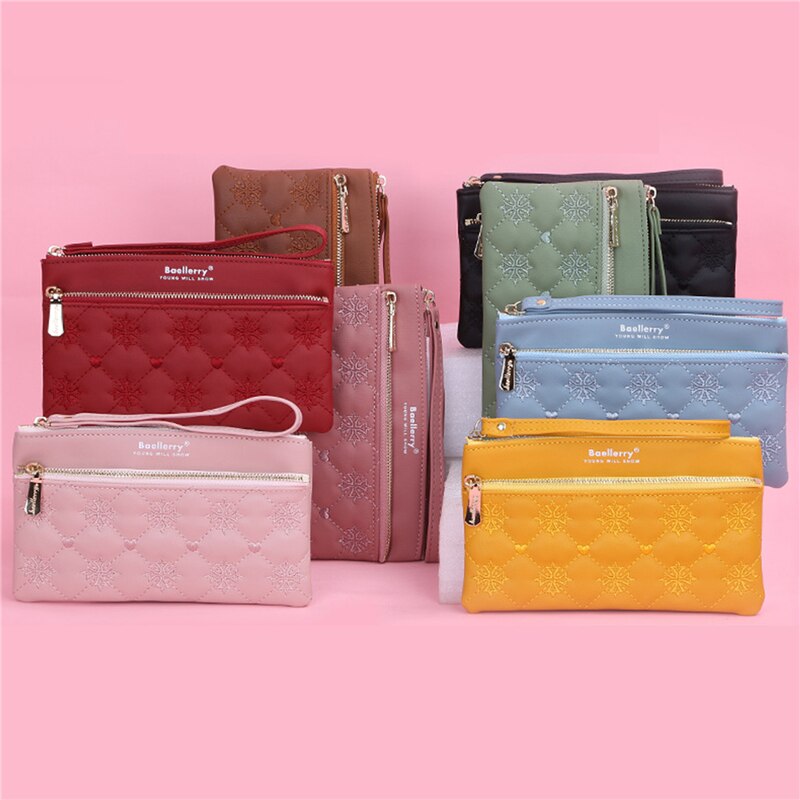 Nova carteira feminina bolsas senhoras longo coreano bordado grande capacidade zíper bolsa de embreagem moda carteira feminina carteras carteira