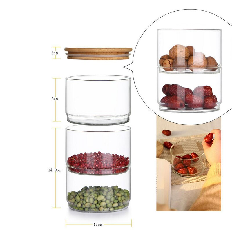 Multi Layers Glass Jars Tea Storage Tank with Cover Stackable Snack Grain Nut Can Sorting Food Jar Kitchen Storage Container