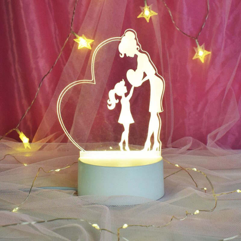 Lámpara de holograma 3D para madre, luces acrílicas USB con caja de , de aniversario, de amor de cumpleaños para mamá