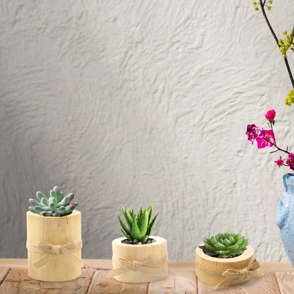 Pynt i tre potter blomsterpotter kontor skrivebord plantekasser blomster furu lysholder bonsai container hjemmedekorasjon