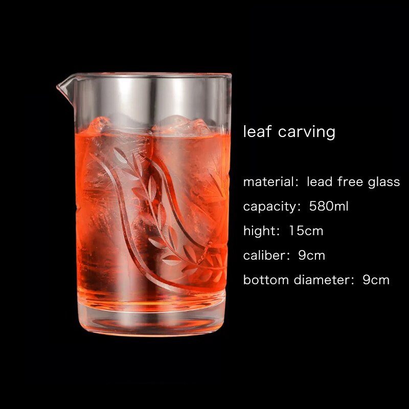 Bar Soul Mixing Cup Lead Free Glass Carving Style Hand Carved Cocktail Glass Bartender Cocktail Cups Barware: 580ml leaf carving