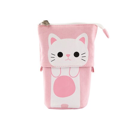 Cartoon kat telescopische etui tas opvouwbare staande houder kinderen etui canvas intrekbare studenten flexibele pennendoos: Roze