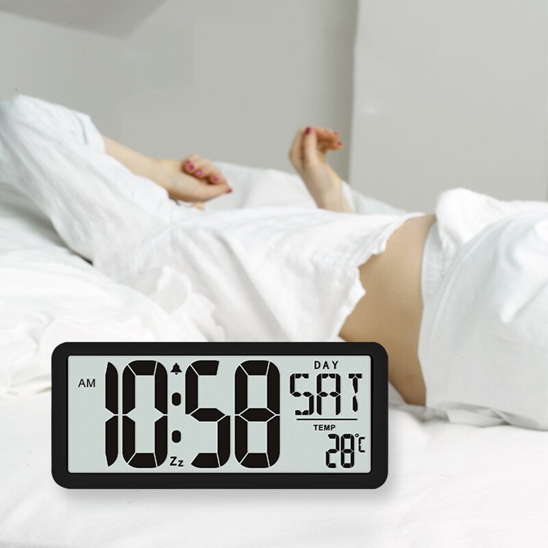 Square Wall Clock Series, 13.8inch Large Digital Jumbo Alarm Clock, LCD Display, Multi-Functional Upscale Office Decor Desk