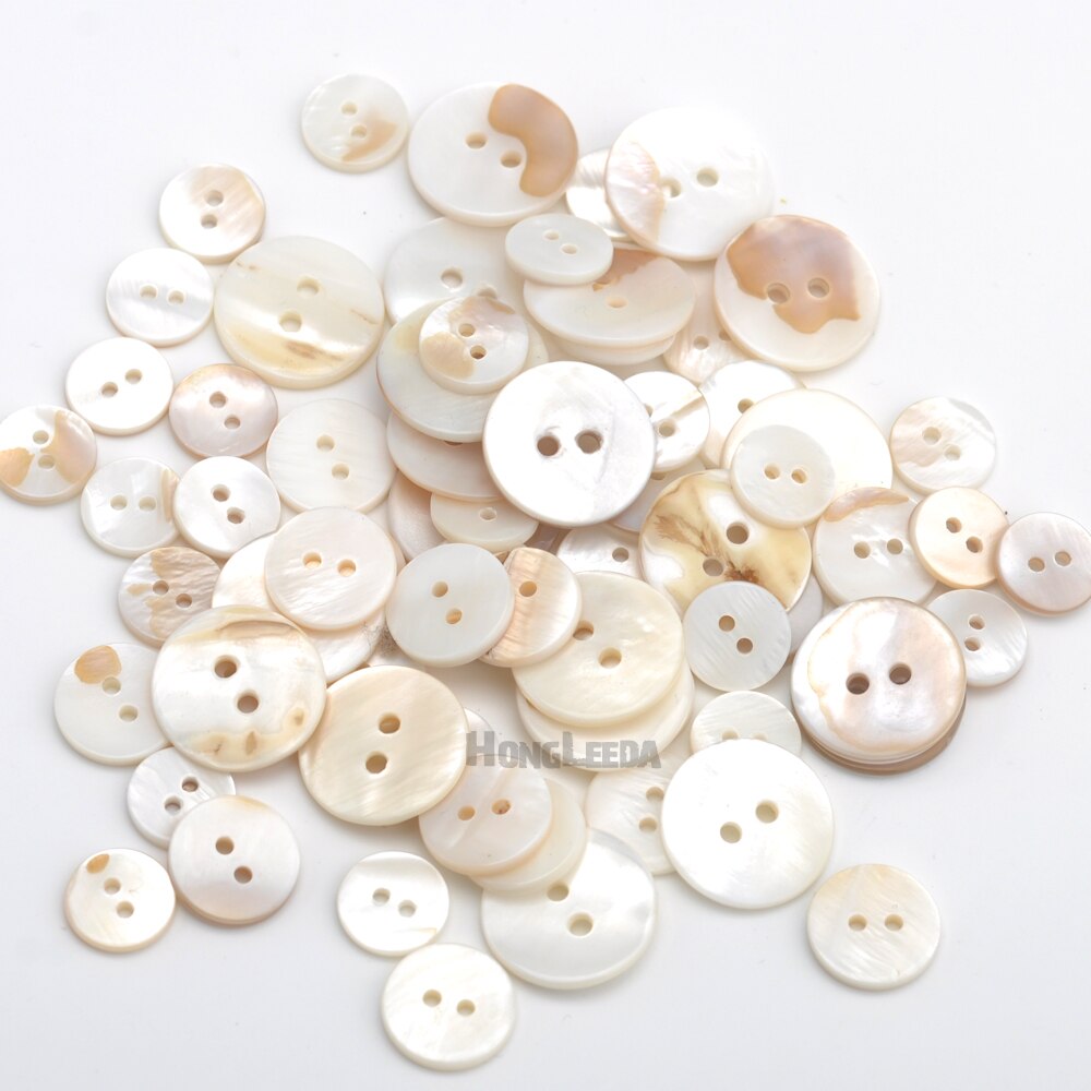 100pcs/lot real Natural shell buttons 12.5mm/15mm/20mm 2-hole flat mother of pearl buttons thick button SHELL006
