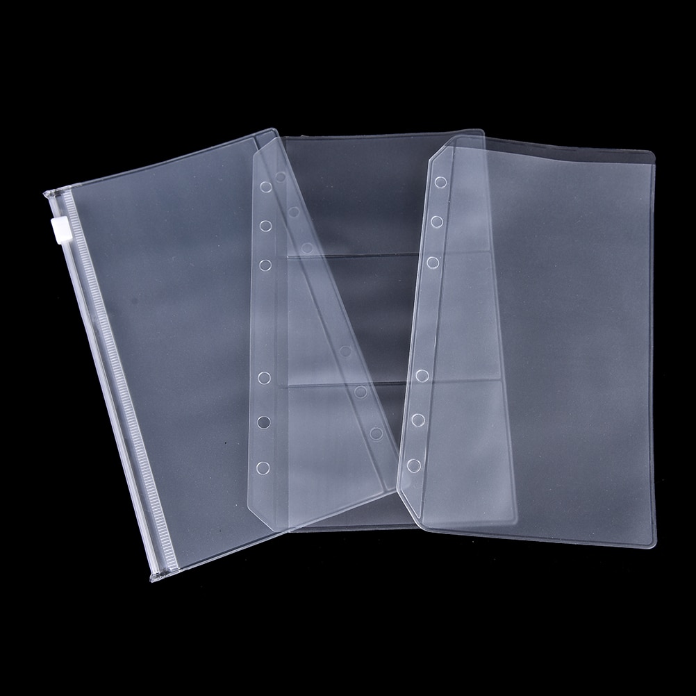 A5/A6 PVC Transparent Zip Lock Envelope Binder Pocket Refill Organiser Stationery for 6 Holes