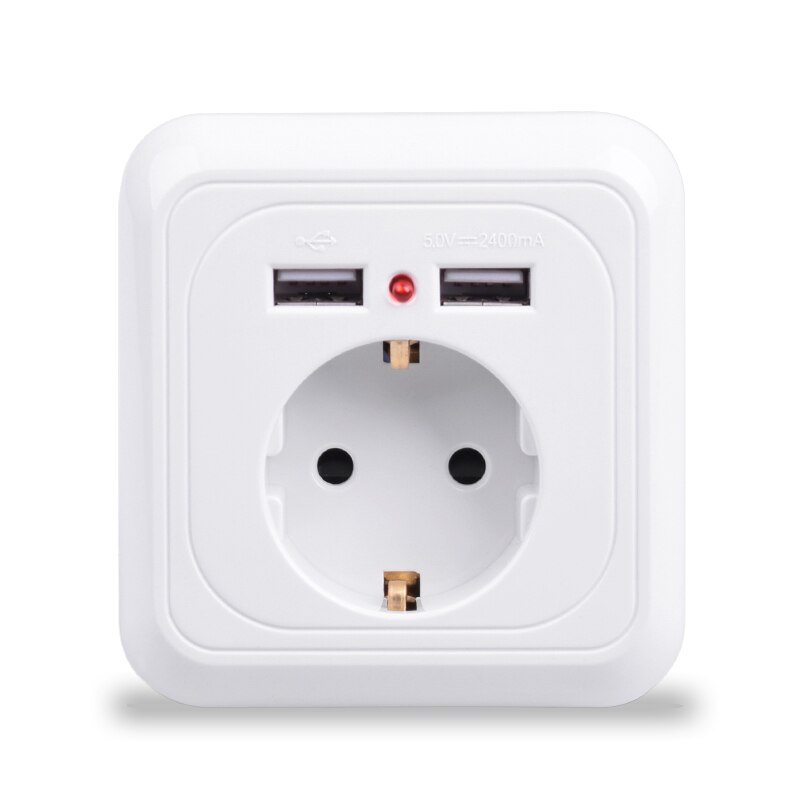 Smart Home Best Dual USB Port 2400mA Wall Charger Adapter 16A EU Standard Electrical Plug Socket Power Outlet Panel: 2.4V-B