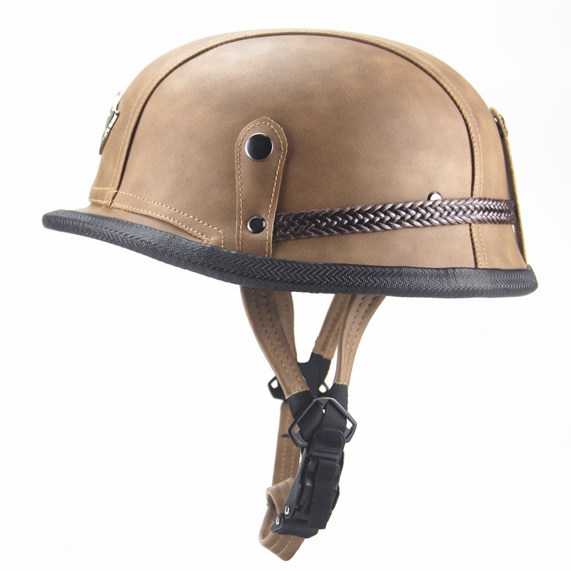 PU Leather Motorcycle Helmet German Leather Pilot Motorcycle Open Retro Half Helmet Cruise Chopper Biker DOT Certification