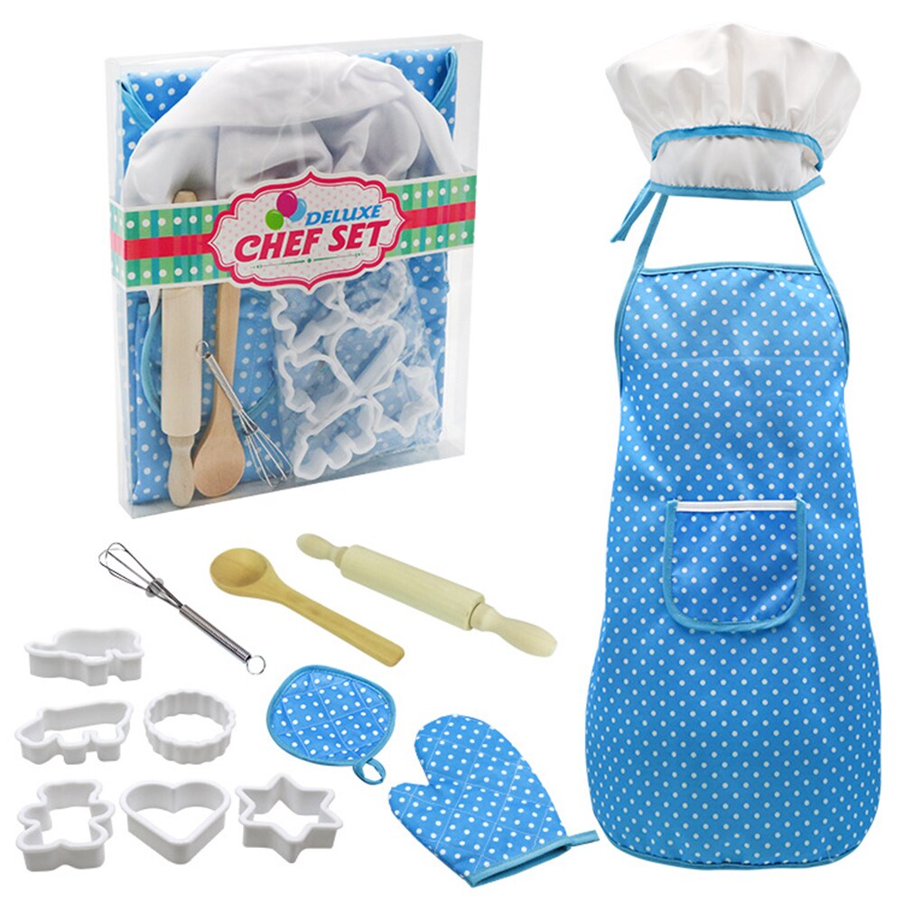 Kids Cooking and Baking Set 18 PCS with Chef Hat Apron Oven Mitt Pan Kitchen Utensils Children Chef Role Playset Educational toy: 13PCS