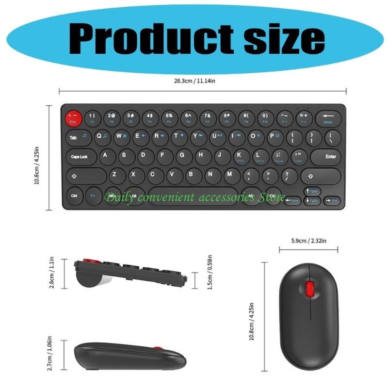 97QB Retro Round Keycap Wireless Keyboards Mouse Bundles 2.4G Silents Button Long Battery For Home Office Setups