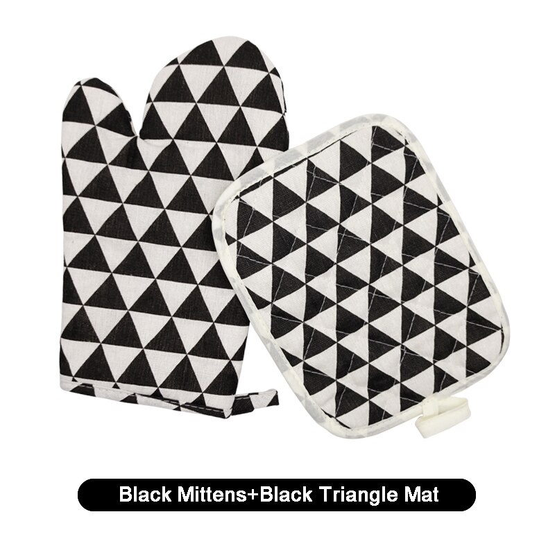 2pc/set Nordic Insulation Gloves Anti Scald Microwave Oven Gloves Cotton Hemp Insulation Mat Non-slip Kitchen Cooking Tools: Black Triangle
