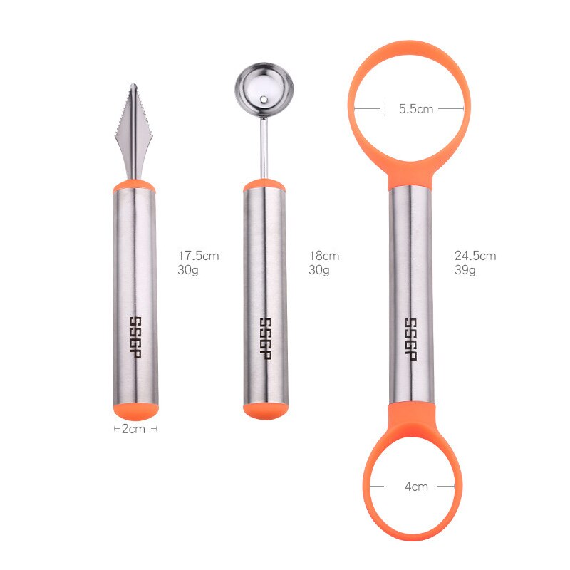 3pcs Fruit Carving Garnishing DIY Salad Tools Fruit Slicer Kit for Kitchen Fruit Vegetable Tools with Cutter Baller Peeler