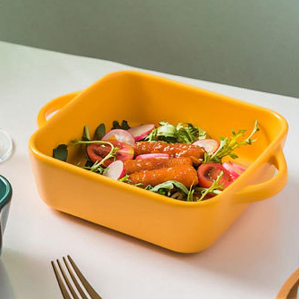 Ceramic Color Glaze Binaural Baking Dish Simple Pasta Baked Rice Dish Square Salad Deep Dish Oven Baking Utensils