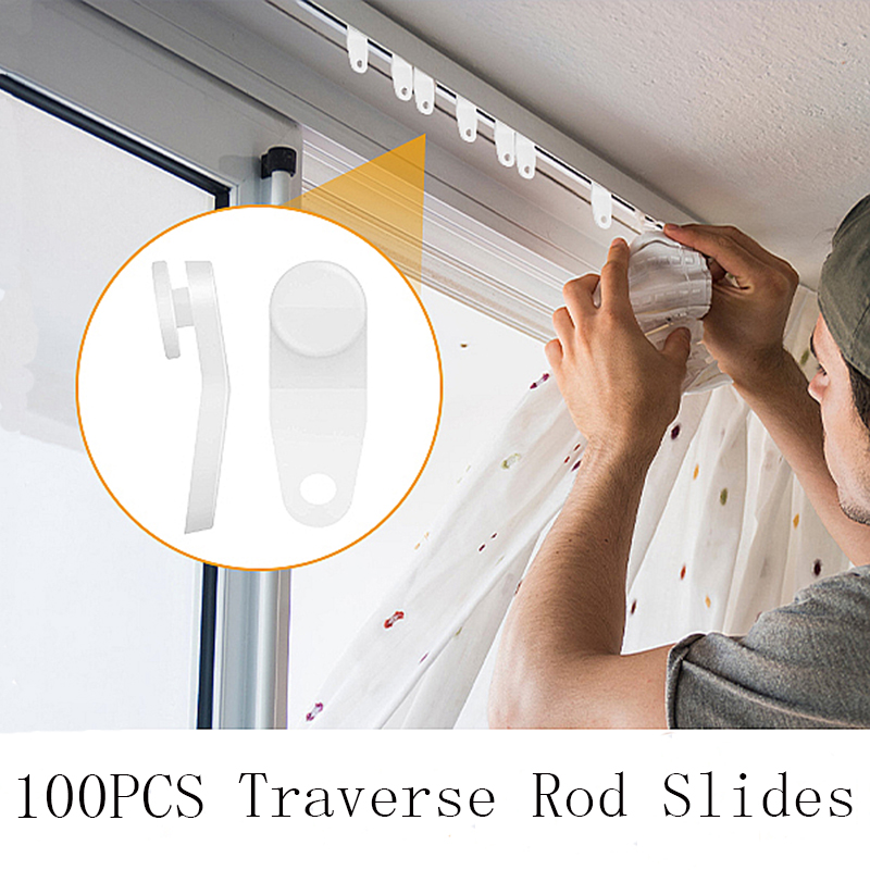 100Pcs Plastic Snap-in Traverse Rod Slides Replacements Curtain Track Carrier Slide Roller Rail Pulleys Window Curtain Accessory