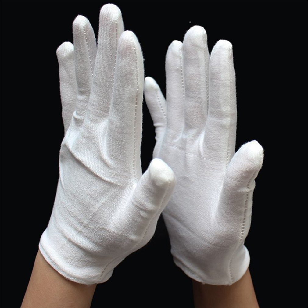 Guantes de protección para el trabajo, manoplas blancas de algodón, para joyería, reconocimiento, limpieza del hogar, jardinería, suministros de etiqueta, 12 pares