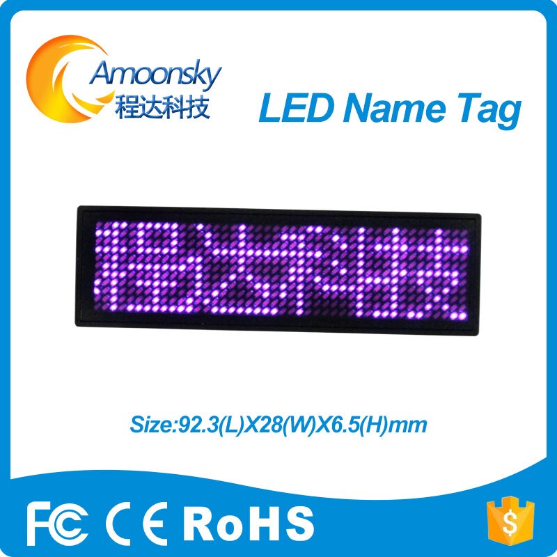 HD-NT44 11*44 dot red green blue programable led name tag: purple