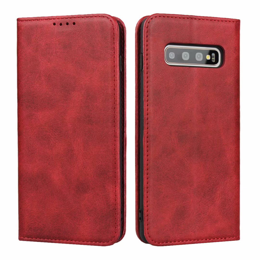 Skórzane etui do Samsung Galaxy S10/S10E/S10 Plus 5G etui z klapką etui na karty etui na przyciąganie magnetyczne etui na portfel: S10E / Czerwony