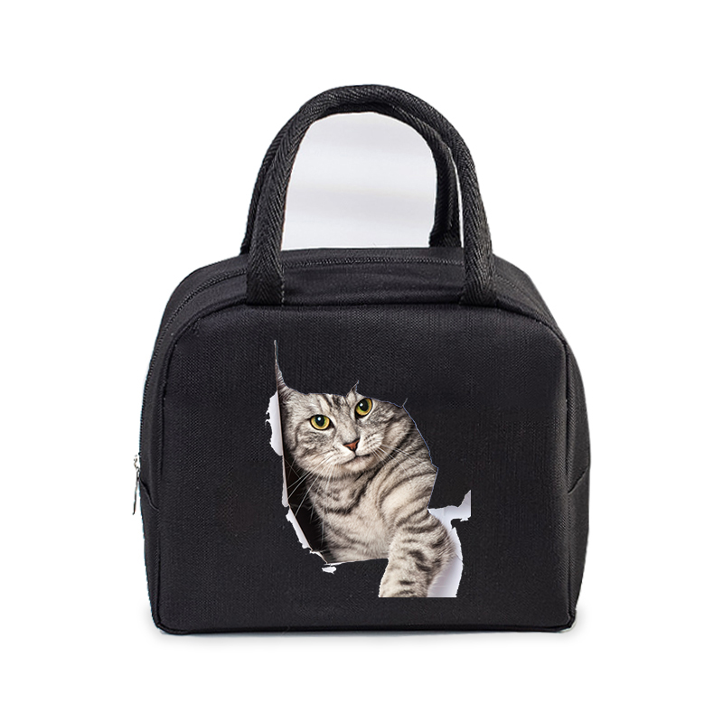 Lunch Bag for Women Men Insulated Portable 3D Cartoon Cats Multifunctional Bag Thermal Food Container School Kids Picnic Handbag: Black