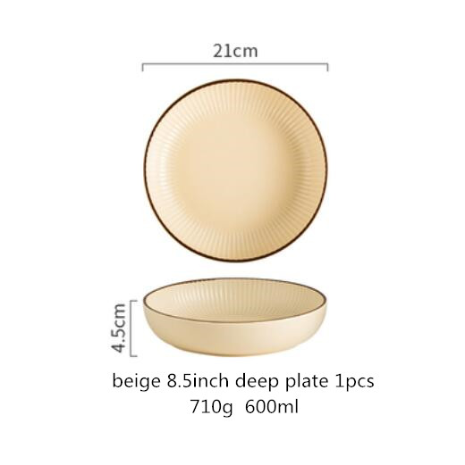 Green And Beige Matte Ceramic Steak Food Plate Nordic Style Tableware Bowl Ins Dinner Dish High End Porcelain Dinnerware: b 8.5inch deep plate