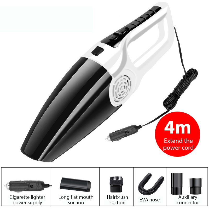 Portable Car Vacuum Cleaner Dry and Wet Dual-use High-Power Car Vacuum Cleaner Wired Mini Car Vacuum Cleaner 12V 120W: WHITE