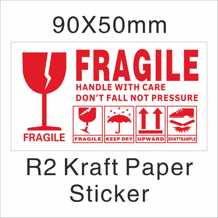 500pcs/lot Fragile Warning Glossy Label Kraft Sticker 9x5cm Fragile Handle Care Keep Dry Black Red Colors: R2 Kraft 9x5