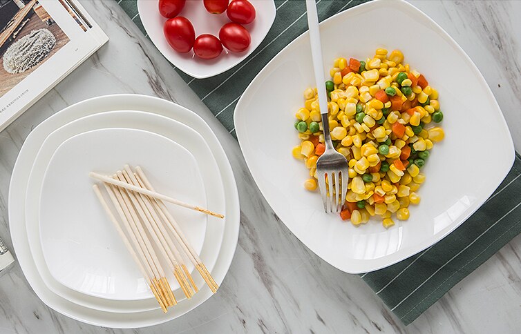 7 inch, plain white bone china square dinner plates, porcelain rectangular dish, white crockery cake candy plates,