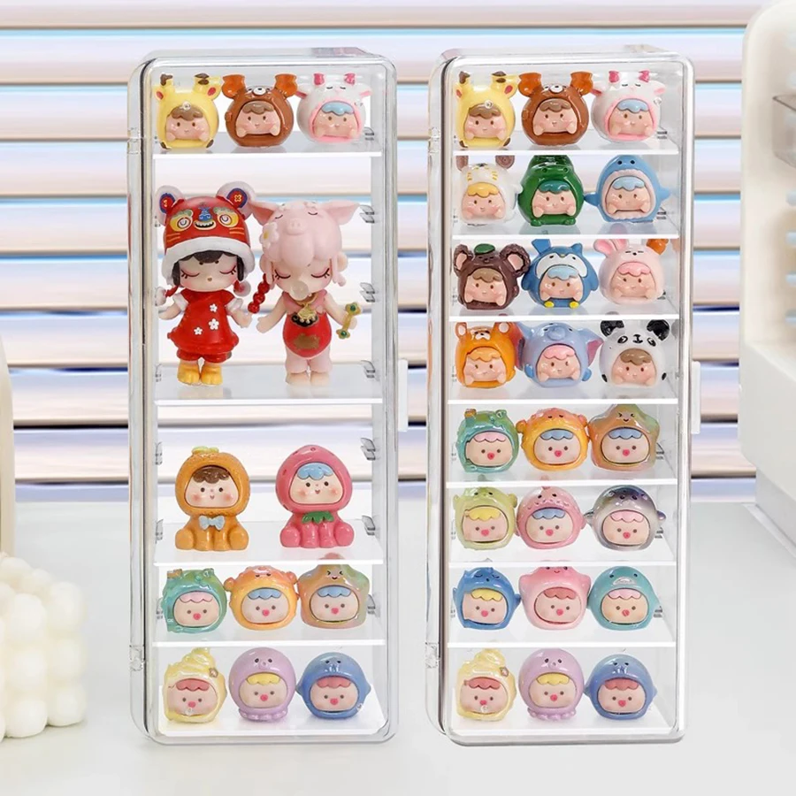 A Multi-layer Dust-proof Storage Box with A Cute Little Display Box Transparent with Lid Dividers Are Adjustable 8 Layers