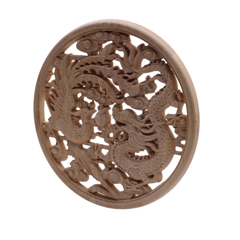 Decoración europea con de dragón y Fénix, calcomanía tallada de madera sólida con de flor redonda, para muebles, venta directa