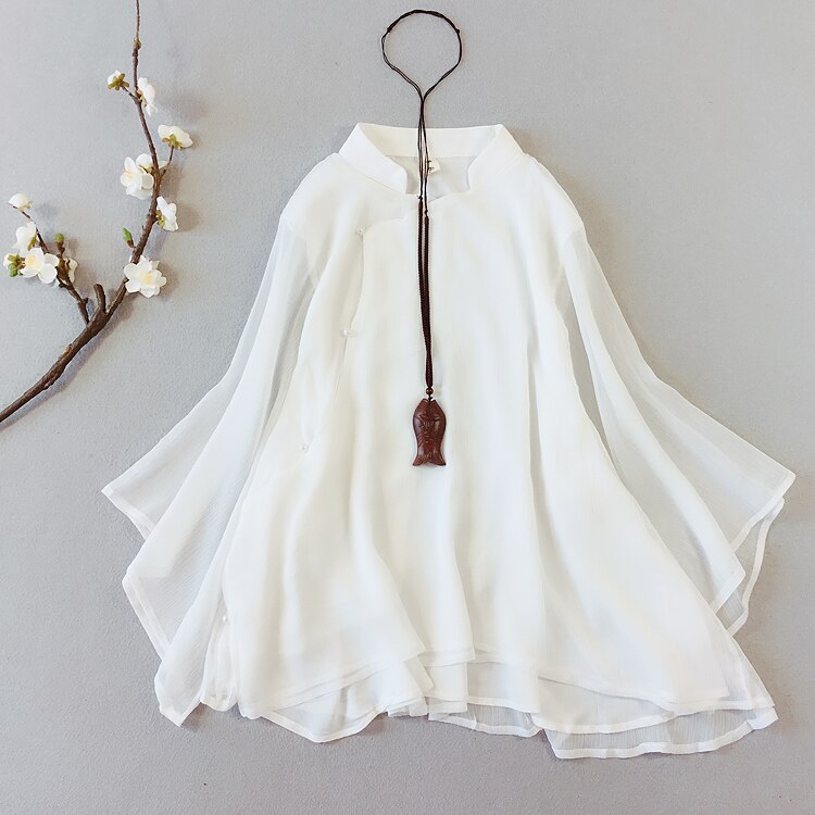¡Novedad de primavera-verano ! Blusa china de Nagodo, camisa de té Zen de doble capa de hilo, Top de gasa estilo chino clásico Hanfu para mujer