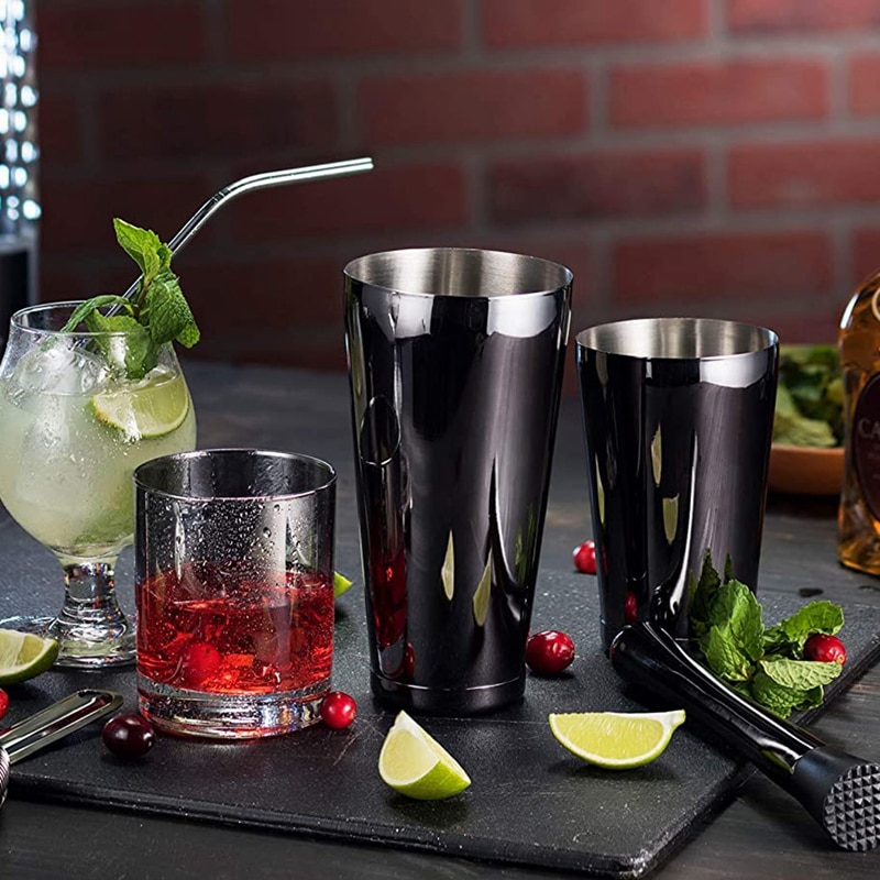 Black Boston Cocktail Shaker Set Stainless Steel Bartender Set Look Like a Pro with Boston Cocktail Shaker