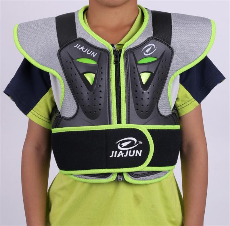 Børn rustning motorcykel rustning veste beskyttelsesudstyr sikkerhed rygstøtte skibeskyttelse brystpleje ryg til barn: Grøn / S