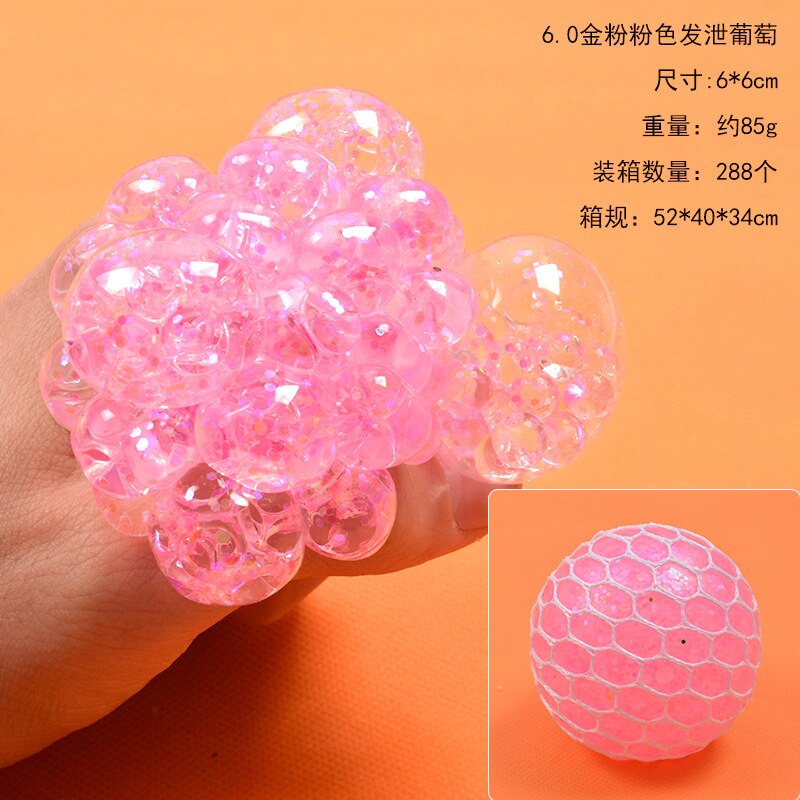 Stressavlastning presse drueballer avlaste trykkballer håndfidget leketøy regnbue nyskapende klemme ball mesh squishy baller: Rosa