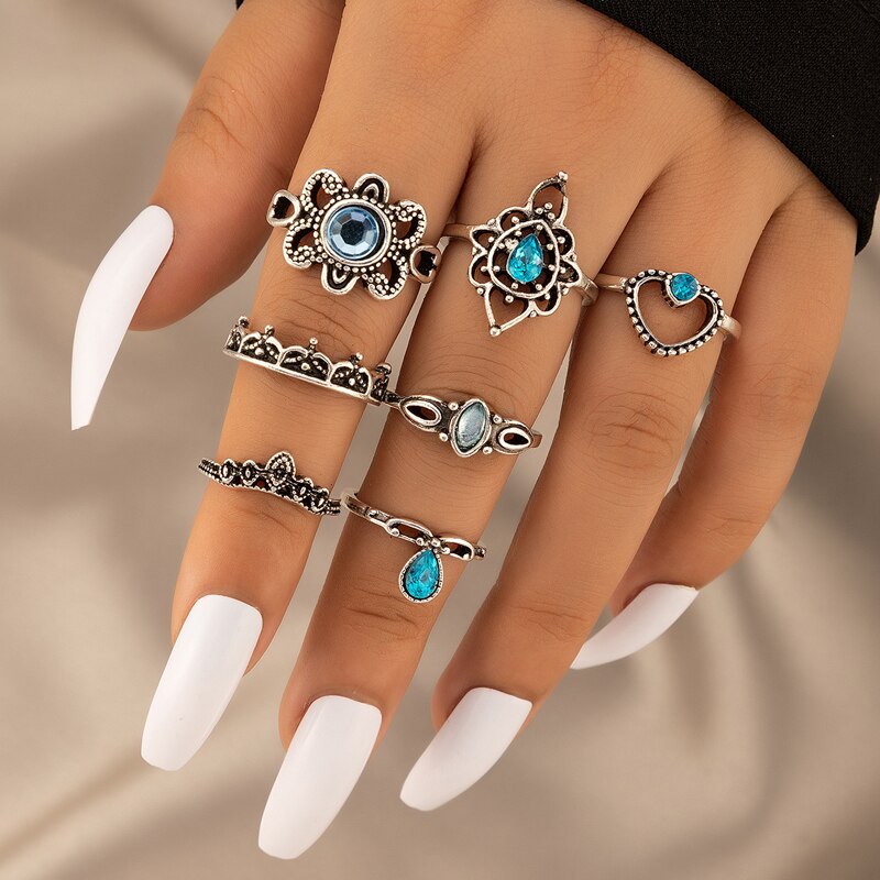 Tocona 13 Stks/set Bohemen Antiek Zilver Kleur Kroon Bloem Eenhoorn Gesneden Ringen Sets Knuckle Ringen Voor Vrouwen Sieraden 4841: 21852-silver