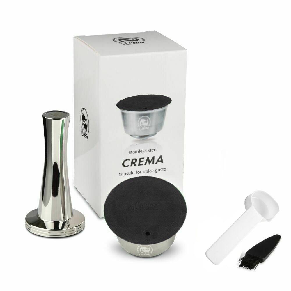 Reusable Coffee Capsule Cup Comaptible For Nescafe Dolce Gusto Lumio Refillable Filter Stainless Steel Body Original Lid: 1Capsule 1Tamper