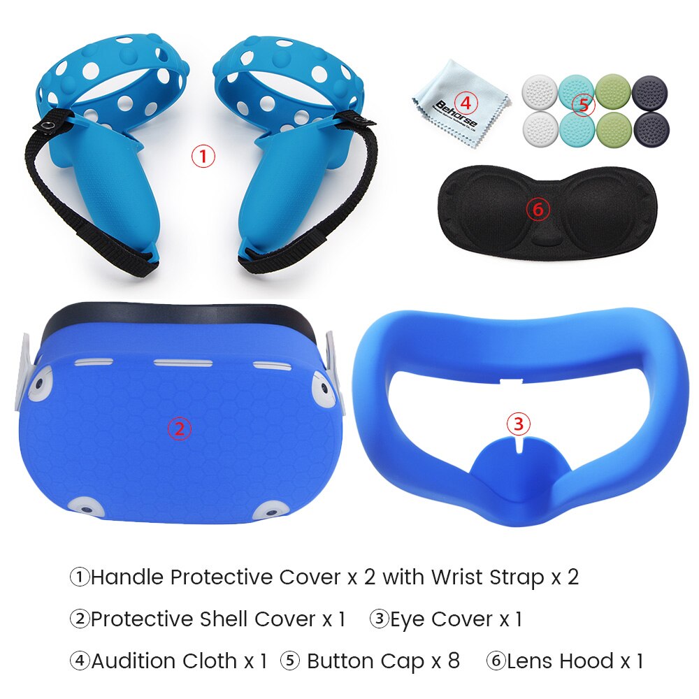 Juego de funda protectora para Oculus Quest 2 VR, carcasa para controlador táctil, con correa y agarre para Oculus Quest 2, accesorios: Blue set 2