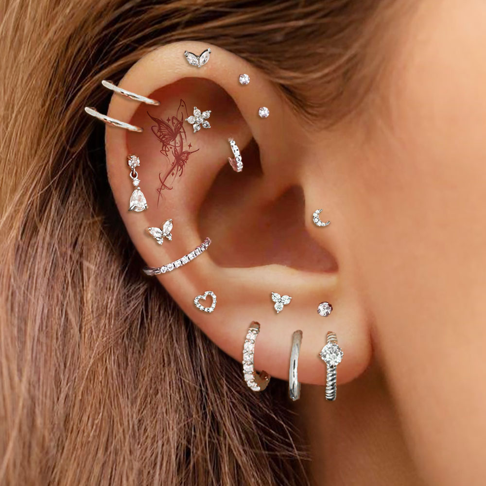 1pc conch tragus rook helix piercing til kvinder zircon cz hjerte måneblomst ørepiercing hoop ørering ørering sexet kropssmykke
