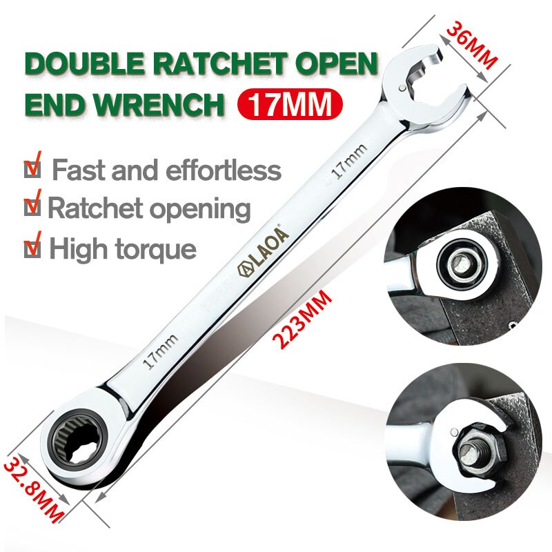 LAOA Multifunctional Fast Ratchet Wrench Double-headed Dual-purpose Open-ended Ratchet Wrench Hand Tools: Gold