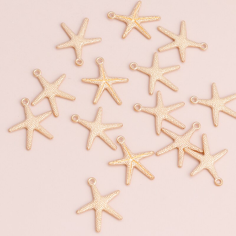 Leslie 20pcs Alloy Gold Color Starfish Metal Charms for DIY Bracelet Necklace Pendants 25x22mm Handmade Jewelry Accessories