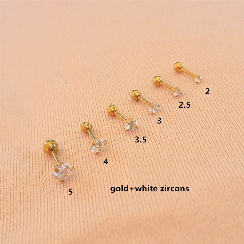 1 pc lot Slim Ear sztaba iglicowa 0.8*6mm stal nierdzewna śruba stalowa powrót okrągłe cyrkonie stadniny kolczyki 2mm do 5mm IP poszycie nie łatwe znikną: 2mm 1pc / gold white